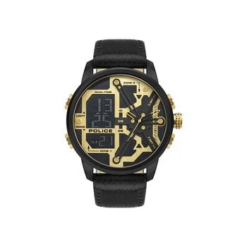 POLICE | Men's Analog-Digital Black Genuine Leather Strap Watch 48mm 4.9折