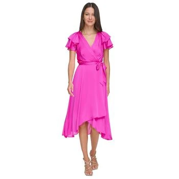 DKNY | Women's Layered Flutter-Sleeve Tie-Waist Dress 5.9折