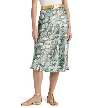 Ralph Lauren | Snakeskin Print Satin Charmeuse A-Line Skirt 
