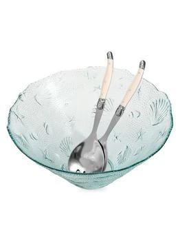 French Home | 3-Piece Recycled Clear Glass Coastal Salad Bowl & Salad Servers,商家Saks OFF 5TH,价格¥300