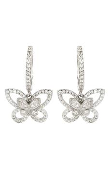 Suzy Levian | Sterling Silver Pavé CZ Butterfly Drop Earrings商品图片,3.4折