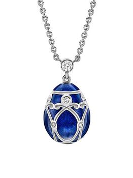 商品Heritage Yelagin 18K White Gold, Diamond & Royal Blue Guilloché Enamel Petite Egg Pendant Necklace图片