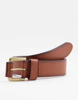 推荐Polo Ralph Lauren leather belt in tan with pony logo商品