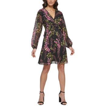 Kensie | Women's Printed Chiffon V-Neck Dress商品图片,