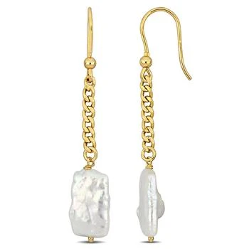 Mimi & Max | Mimi & Max Cultured Freshwater Pearl Shepard Hook Drop Earrings with Curb Chain in Yellow Gold Plated Sterling Silver 3.6折, 独家减免邮费