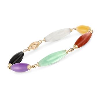商品Ross-Simons | Ross-Simons Multicolored Jade Bead Bracelet With 14kt Yellow Gold,商家Premium Outlets,价格¥2068图片