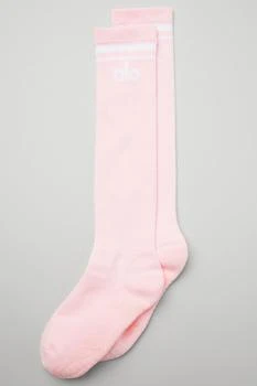 Alo | Women's Knee-High Throwback Barre Sock - Powder Pink/White 