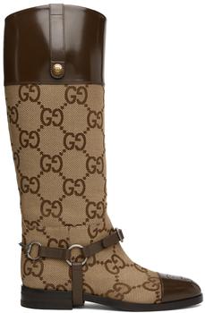 Gucci | Beige & Brown Harness Knee-High Boots商品图片,独家减免邮费