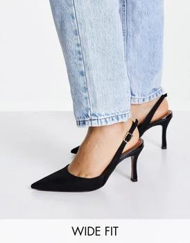 ASOS | ASOS DESIGN Wide Fit Samber slingback stiletto heels in black 独家减免邮费