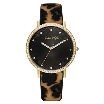 推荐Women's Gold Tone with Watercolor Leopard Print Stainless Steel Strap Analog Watch 40mm商品