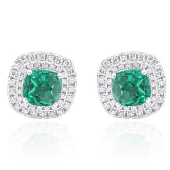 商品Pompeii3 | 4Ct Emerald & Lab Grown Diamond Cushion Halo Studs 14k White Gold,商家Premium Outlets,价格¥5560图片