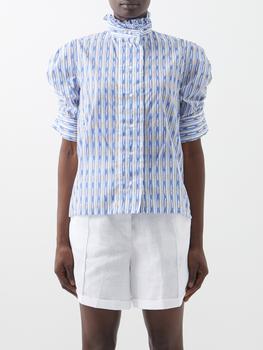 Thierry Colson | Vita ruffled striped cotton-poplin blouse商品图片,额外7折, 额外七折