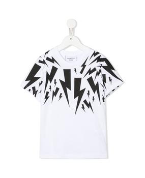 Neil Barrett | Kids White T-shirt With Black Thunderbolt Print商品图片,
