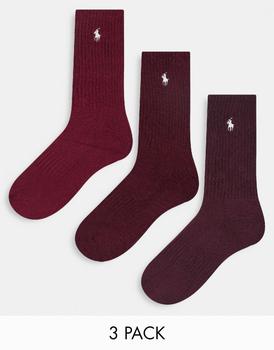Ralph Lauren | Polo Ralph Lauren 3 pack mercerized cotton socks in burgundy red with logo商品图片,8折×额外8折x额外9.5折, 独家减免邮费, 额外八折, 额外九五折