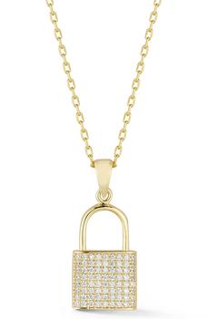 商品GLAZE JEWELRY | Yellow Gold Vermeil Pave CZ Padlock Pendant Necklace,商家Nordstrom Rack,价格¥355图片