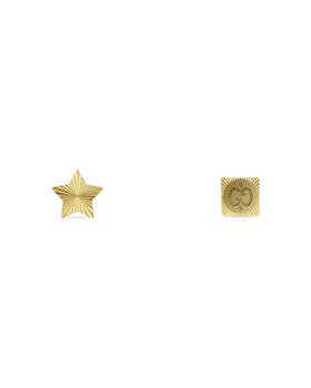 商品18K Yellow Gold Icon Star & Square Logo Mismatch Stud Earrings图片
