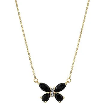 Macy's | Onyx & Diamond Accent Butterfly 18" Pendant Necklace in 14k Gold 3.4折
