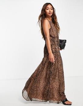 推荐ASOS DESIGN ruched detail sleeveless maxi dress in animal print商品