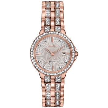 Citizen | Crystal Accent 玫瑰金不锈钢水钻女士腕表 28mm商品图片,7.2折