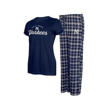 Concepts Sport | Women's Navy, Gray New York Yankees Arctic T-shirt and Flannel Pants Sleep Set,商家Macy's,价格¥406