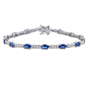 Mimi & Max | Mimi & Max 6 3/4ct TGW Created Blue and White Sapphire Station Bracelet in Sterling Silver,商家Premium Outlets,价格¥325