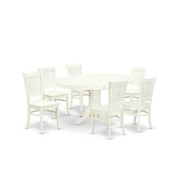 East West Furniture | - AVVA7-LWH-W - 7-Piece Kitchen Table Set- 6 Modern Dining Chairs with Wooden Seat and Slatted Chair Back - Butterfly Leaf Kitchen Dining Table - Linen White Finish,商家Premium Outlets,价格¥6584