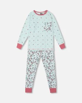 Deux par Deux | Organic Cotton Long Sleeve Two Piece Pajama Set Light Blue Floral Print,商家Premium Outlets,价格¥228