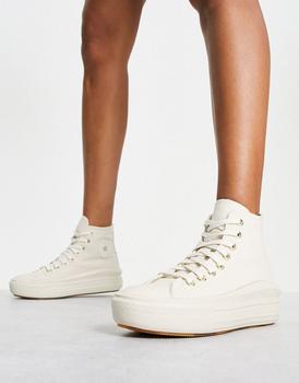 Converse | Converse Chuck Taylor Move Hi gold detail trainers in white商品图片,