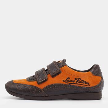 lv低帮鞋, [二手商品] Louis Vuitton | Louis Vuitton Dark Brown/Orange Crocodile Leather And Suede Low Top Sneakers Size 36商品图片 