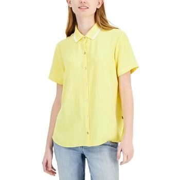 推荐Women's Ribbed-Collar Short-Sleeve Shirt商品