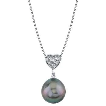 Macy's | Cultured Tahitian Pearl (10mm) & Diamond Accent Heart 18" Pendant Necklace in 14k White Gold,商家Macy's,价格¥3274