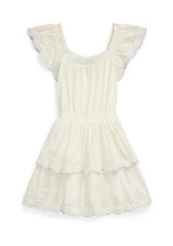 推荐Lauren Childrenswear Girls 7 16 Eyelet Tiered Cotton Jersey Dress商品