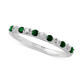 商品Emerald (1/4 ct. t.w.) & White Sapphire Ring (1/4 ct. t.w.) in 14k White Gold图片
