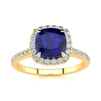 SSELECTS | 2 Carat Cushion Cut Sapphire And Halo Diamond Ring In 14k Yellow Gold,商家Premium Outlets,价格¥4107