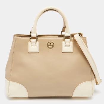 product Tory Burch Two Tone Beige Saffiano Lux Leather Robinson Tote image