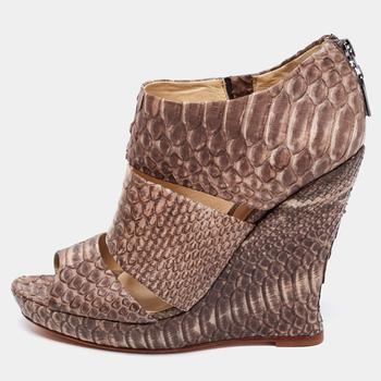 推荐Alexandre Birman Two-Tone Python Leather Wedge Sandals Size 36商品