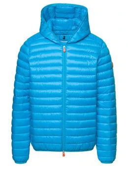 推荐Blue Hooded Puffer Jacket with Zip Fastening and Logo in Polyester Man商品