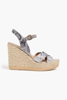 推荐Snake-effect leather wedge espadrille sandals商品