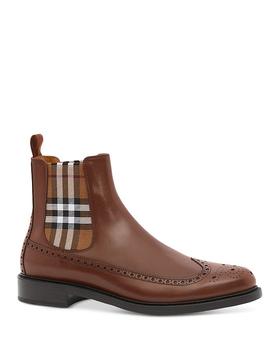Burberry | Men's A Mf Bts Tanner Chk Pull On Wingtip Chelsea Boots商品图片,