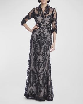 商品Badgley Mischka | Bead & Sequin A-Line Shirt Gown,商家Neiman Marcus,价格¥8273图片