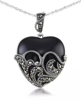 Macy's | Onyx (24 X 24mm) & Marcasite Heart Pendant on 18" Chain in Sterling Silver,商家Macy's,价格¥515