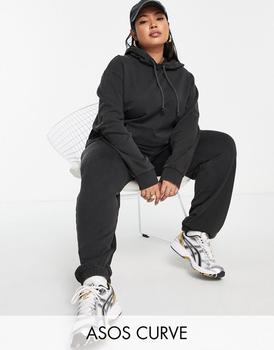 ASOS | ASOS DESIGN Curve tracksuit hoodie / jogger in washed charcoal商品图片,
