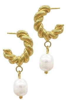 ADORNIA | Freshwater Pearl Drop Cable Water Resistant Hoop Earrings 3.5折, 独家减免邮费