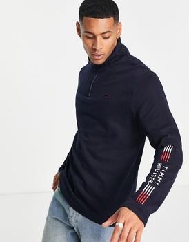推荐Tommy Hilfiger loungewear half-zip sweatshirt in navy co-ord商品