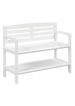 商品Modern Decorative Solid Wood Abingdon Large Bench with Back and Shelf - White图片