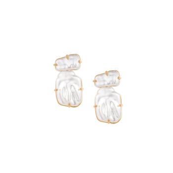 商品Double Imitation Pearl Nugget 18K Gold Plated Earrings图片