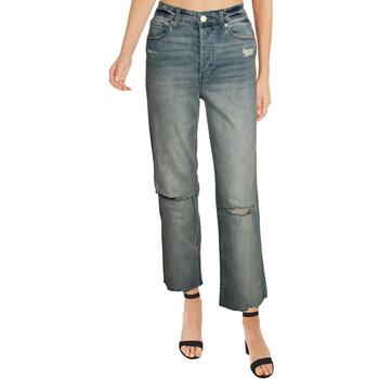 推荐[BLANKNYC] Womens Baxter High Rise Distressed Straight Leg Jeans商品
