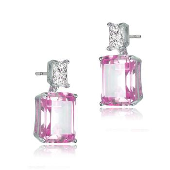 推荐Sterling Silver Clear and Pink Cubic Zirconia Drop Earrings商品