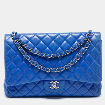 香奈儿122单肩包, [二手商品] Chanel | Chanel Blue Quilted Leather Maxi Classic Single Flap Shoulder Bag商品图片 