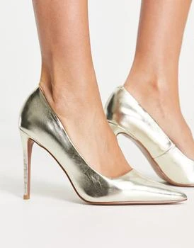 推荐ASOS DESIGN Penza pointed high heeled court shoes in gold商品